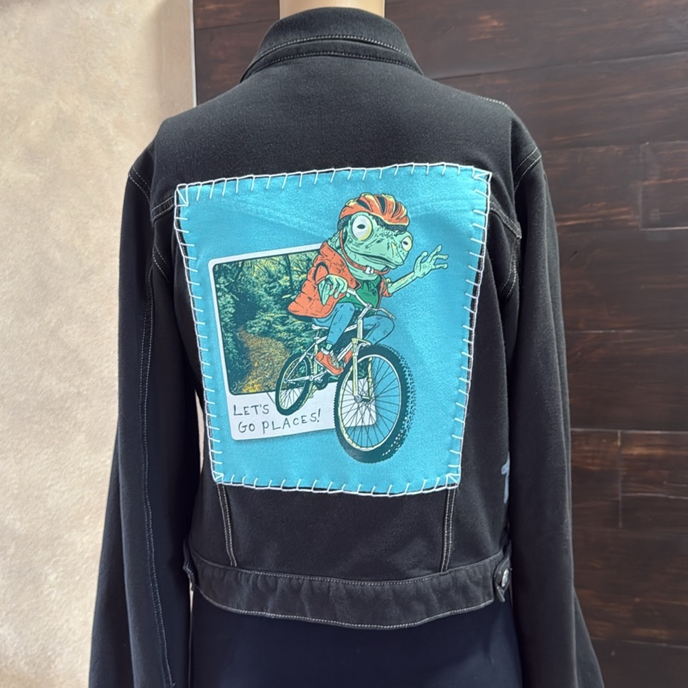 Upcycled Let's Go Place Stretch Denim Jacket Size Kid's 16